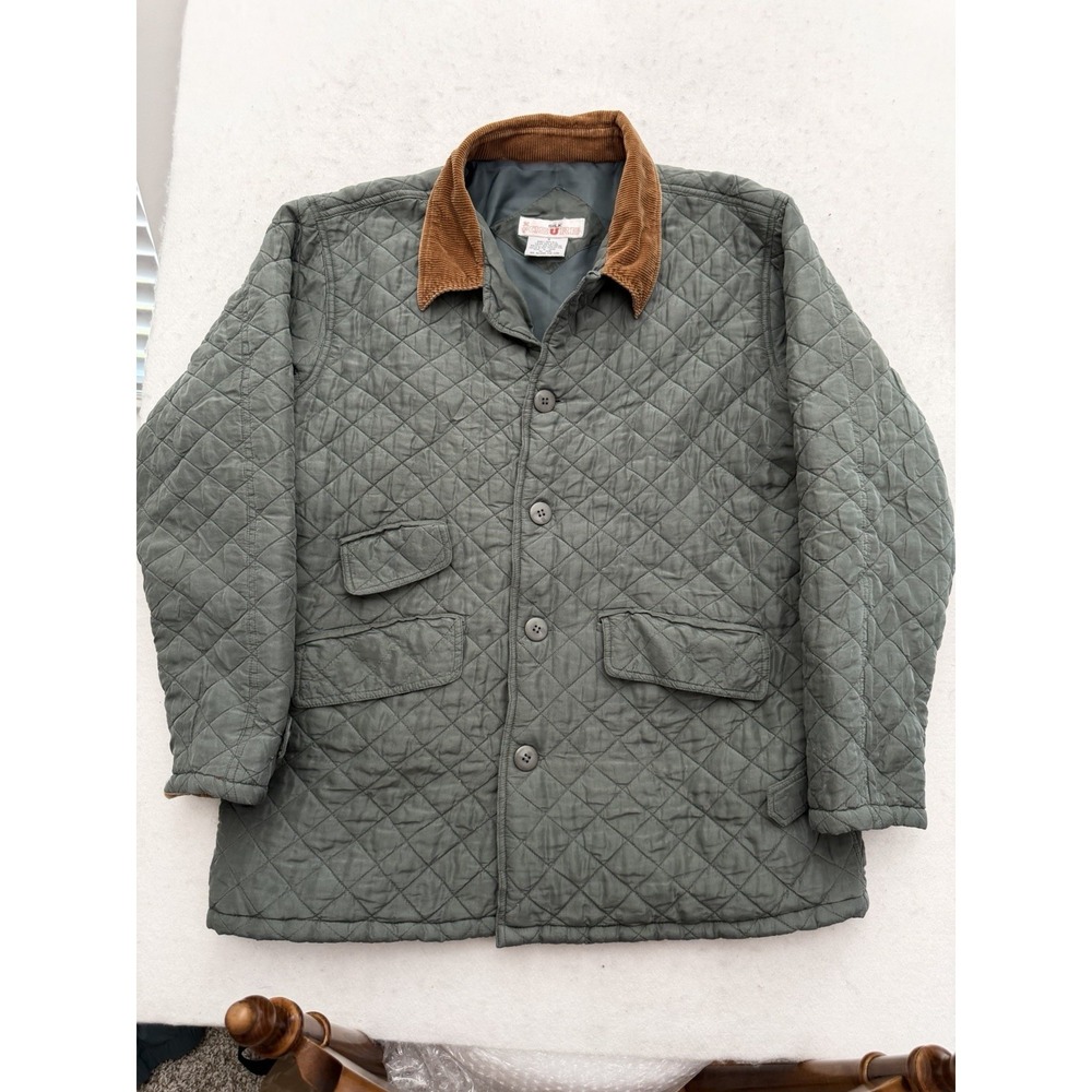 Vintage Quilted Barn Chore Jacket Men's M Green Silk Corduroy Collar Field 90s